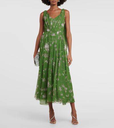 Shop Erdem Floral Caped Silk Maxi Dress In Green