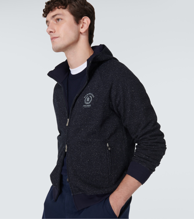 Shop Brunello Cucinelli Cotton, Silk, And Cashmere Hooded Jacket In Blue