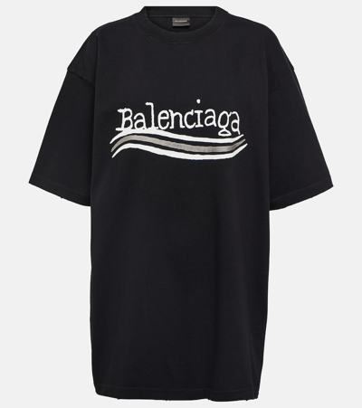 Shop Balenciaga Logo Cotton Jersey T-shirt In Black