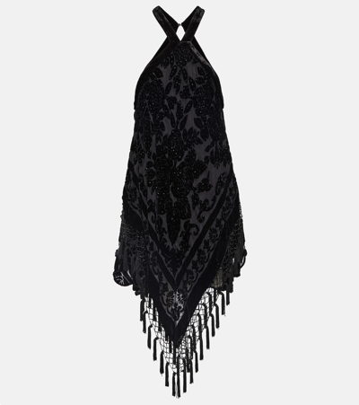 Shop Isabel Marant Zilda Embroidered Velvet Minidress In Black