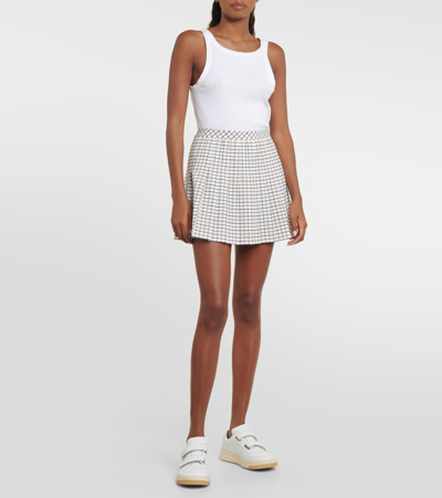 Shop Tory Sport Checked Pleated Jersey Tennis Skirt In Multicoloured
