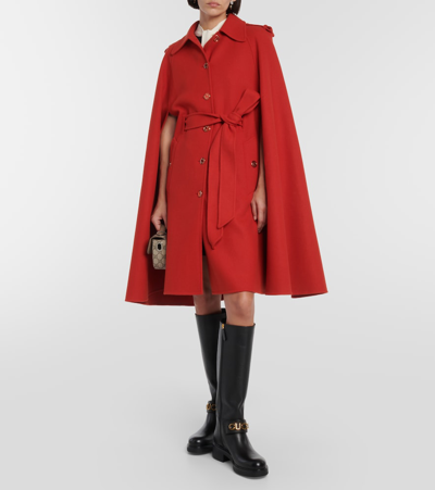 Shop Gucci Caped Wool Coat In Red