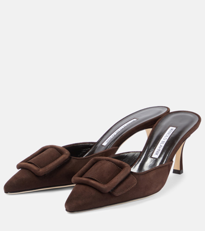 Shop Manolo Blahnik Maysale 70 Suede Mules In Neutrals