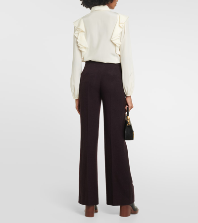 Shop Chloé Wool And Cashmere Straight-leg Pants In Brown