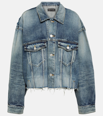 Shop Balenciaga Distressed Oversized Denim Jacket In Blue