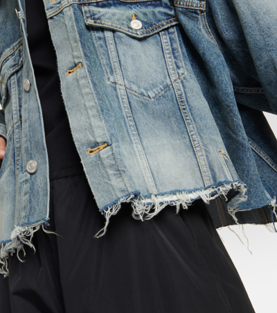 Balenciaga Distressed Oversized Denim Jacket In Blue
