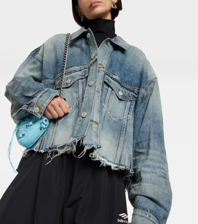 Balenciaga Distressed Oversized Denim Jacket In Blue