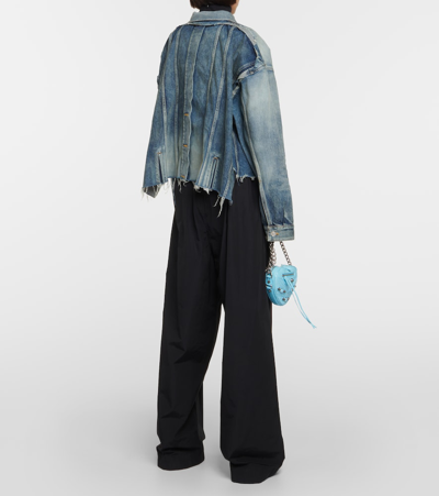 Balenciaga Distressed Oversized Denim Jacket In Blue