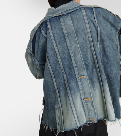 Balenciaga Distressed Oversized Denim Jacket In Blue
