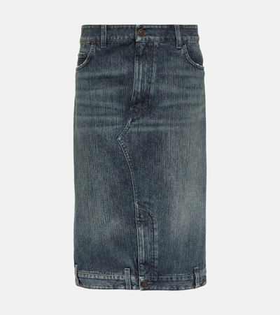 Shop Balenciaga Cotton Denim Midi Skirt In Blue