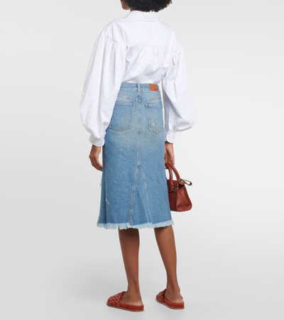 Shop Chloé Denim Midi Skirt In Blue