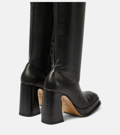 Shop Souliers Martinez Velvet 100 Faux Leather Over-the-knee Boots In Black