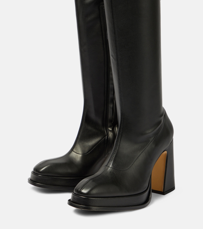 Shop Souliers Martinez Velvet 100 Faux Leather Over-the-knee Boots In Black
