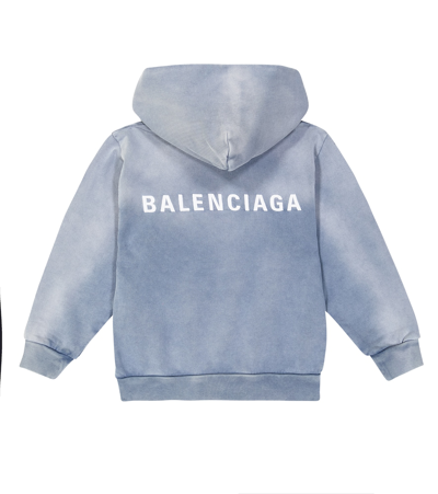 Shop Balenciaga Logo Cotton Jersey Hoodie In Blue