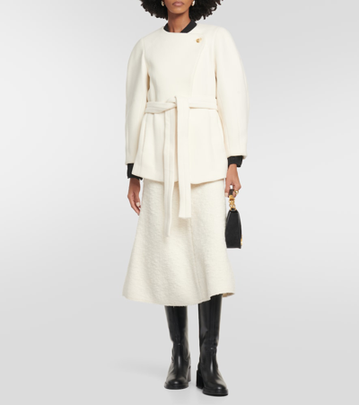 Shop Chloé Belted Wool-blend Coat In White