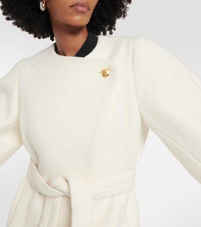 Shop Chloé Belted Wool-blend Coat In White
