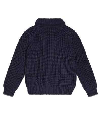 Shop Brunello Cucinelli Logo-patch Knitted Cotton Cardigan In Blue