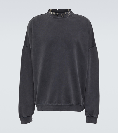 Shop Balenciaga Embellished Cotton Fleece Sweatshirt In Black