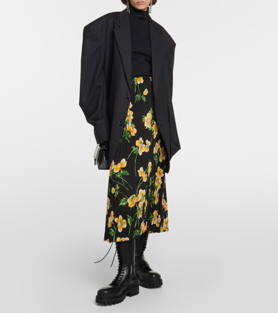 Shop Balenciaga Plissé Floral Midi Skirt In Multicoloured
