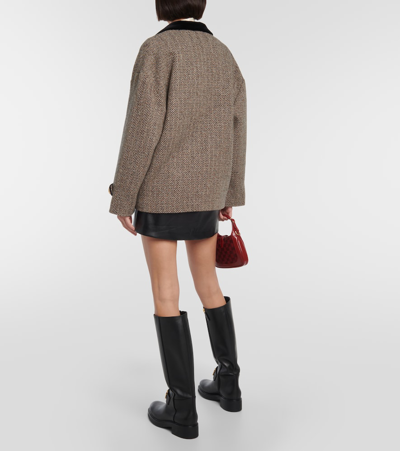Shop Gucci Herringbone Wool-blend Coat In Beige