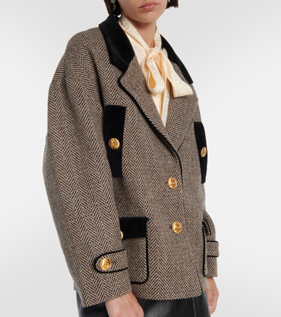 Shop Gucci Herringbone Wool-blend Coat In Beige