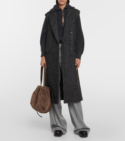 Brunello Cucinelli Checked Wool-blend Coat In Grey