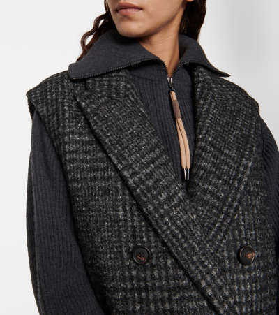 Brunello Cucinelli Checked Wool-blend Coat In Grey