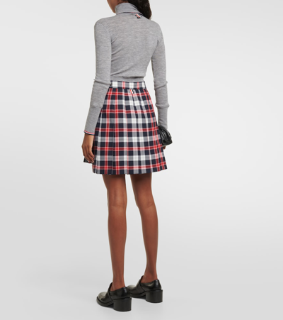 Shop Thom Browne Pleated Wool-blend Miniskirt In Grey