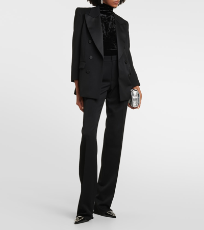 Alexandre Vauthier Long Sleeve Velvet Turtleneck Top In Black