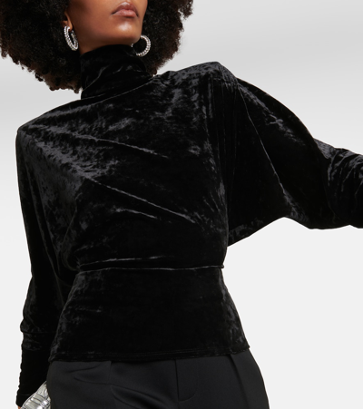 Alexandre Vauthier Long Sleeve Velvet Turtleneck Top In Black
