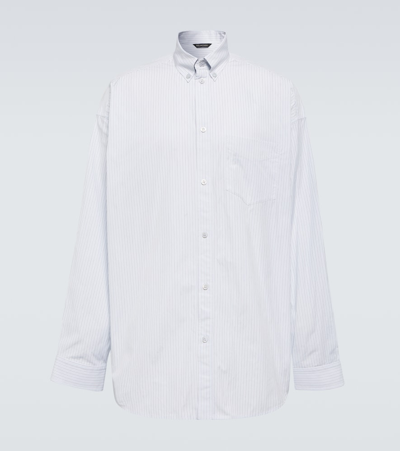 Shop Balenciaga Striped Oversized Cotton Shirt In Blue