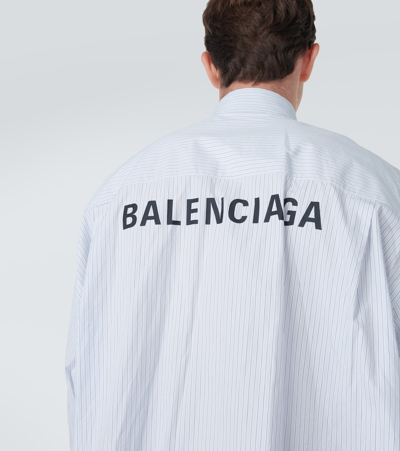 Shop Balenciaga Striped Oversized Cotton Shirt In Blue