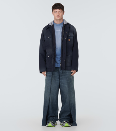 Shop Balenciaga Pleated High-rise Wide-leg Jeans In Blue