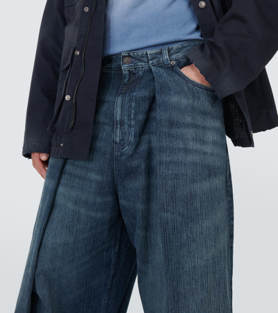 Shop Balenciaga Pleated High-rise Wide-leg Jeans In Blue