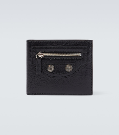 Shop Balenciaga Le Cagole Square Folded Leather Wallet In Black