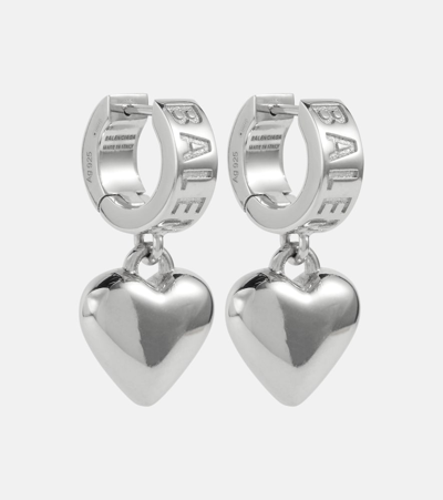 Shop Balenciaga Logo Sterling Silver Hoop Earrings