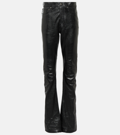 Shop Balenciaga High-rise Leather Flared Pants In Black