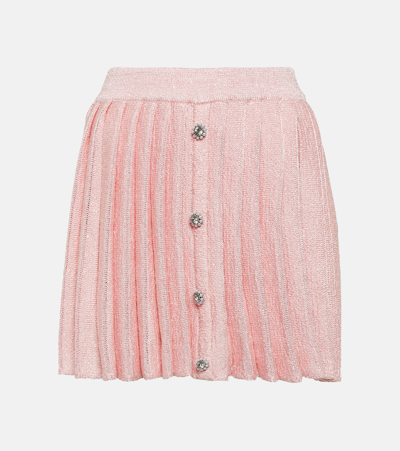 Shop Self-portrait Sequined Pleated Knit Miniskirt In Pink