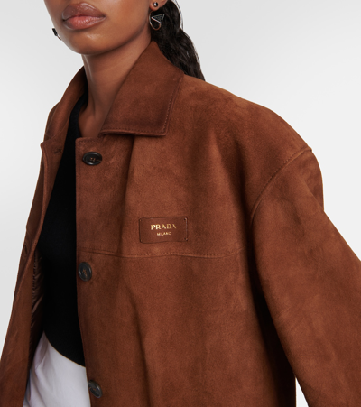 Prada Oversized Suede Jacket In Brown