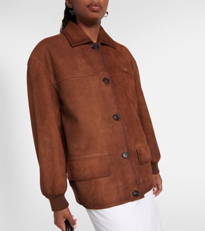 Prada Oversized Suede Jacket In Brown
