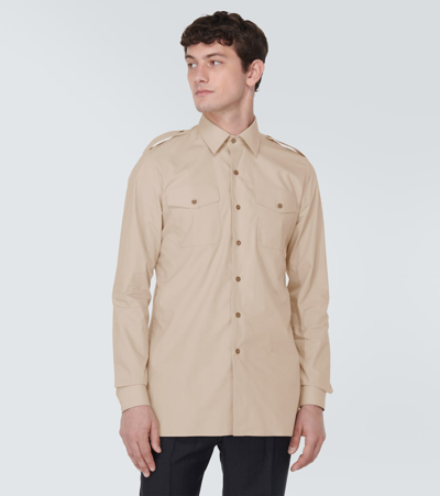 Prada Long-sleeve Cotton Shirt In Beige