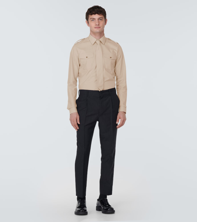 Prada Long-sleeve Cotton Shirt In Beige