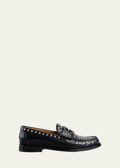 Shop Gucci Men's Kaveh Gg Cutout Studded Penny Loafers In Black