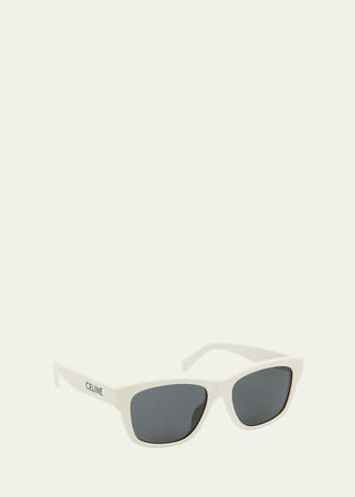 Shop Celine Men's Monochroms Square Acetate Sunglasses In Ivory Smoke