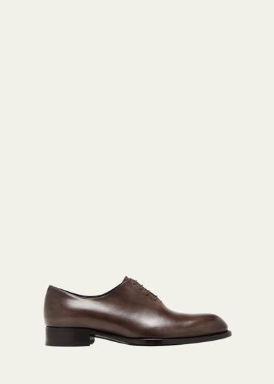 Shop Brioni Men's Cardinal Leather Oxfords In Taupe