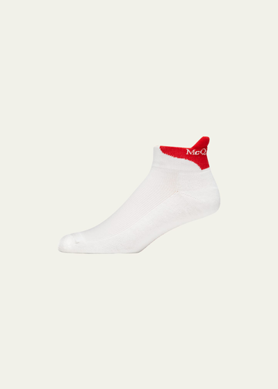 Shop Alexander Mcqueen Men's Logo Branded Short Crew Socks In White/red