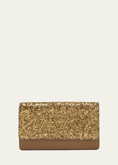 Shop Maison Margiela Medium Glitter Leather Wallet On Chain In T3042 Gold
