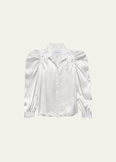 Shop Frame Gillian Long-sleeve Silk Top In Off White