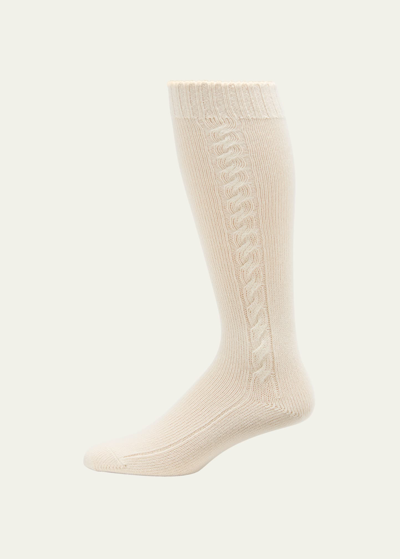 Shop Loro Piana Cable Knit Cashmere Socks In 1232 White Snow
