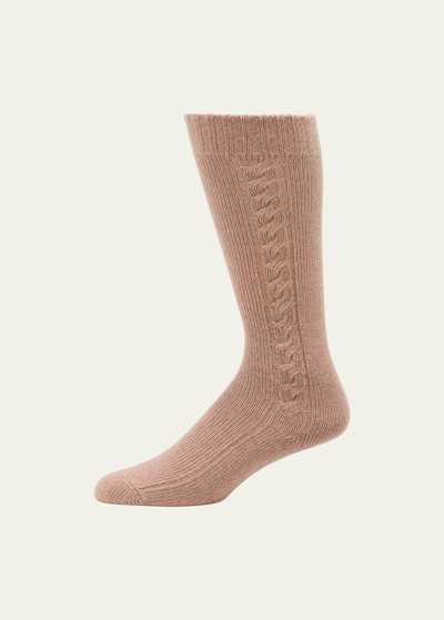 Shop Loro Piana Cable Knit Cashmere Socks In E05w Mat Tobacco